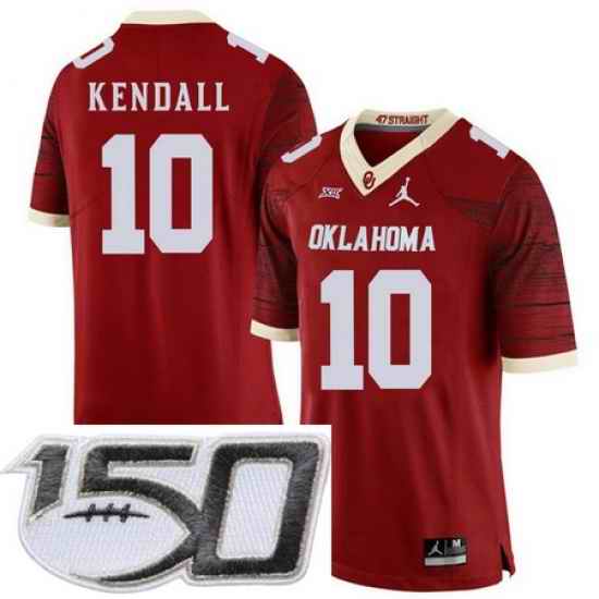 Oklahoma Sooners 10 Austin Kendall Red 47 Game Winning Streak College Football Stitched 150th Anniversary Patch Jersey